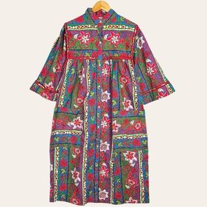 Models Coat Vintage 60s Floral Psychedelic Snap Front Duster Housecoat Robe 8